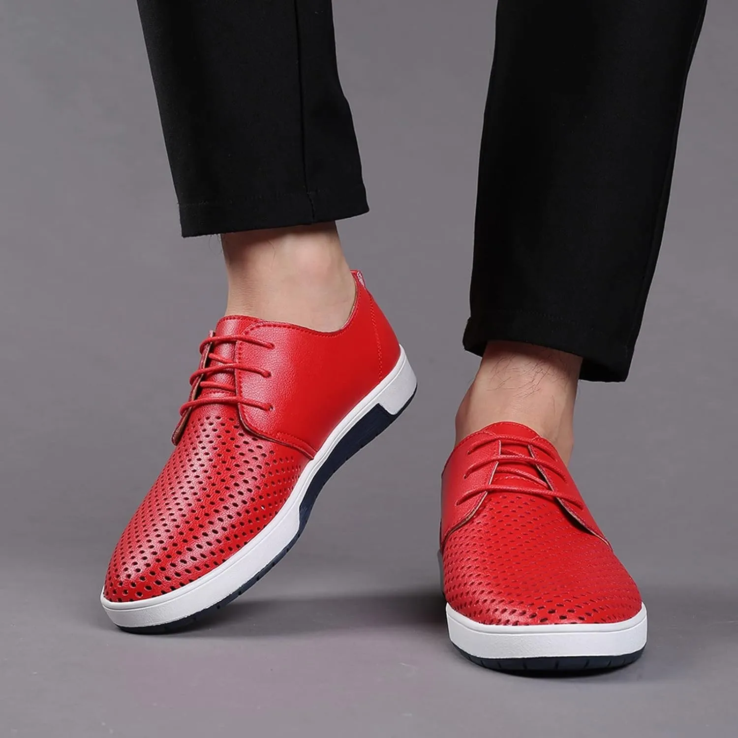 Men's Dress Shoes Brown Wide Width Summer Style Men's Breathable Comfortable Business Lace Up Leisure Hollow Solid Leather Shoes Mens Black Dress Boots