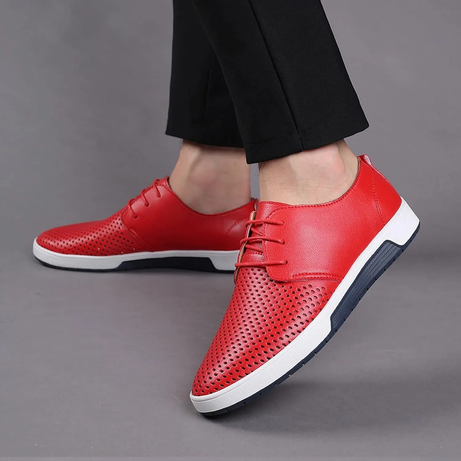 Men's Dress Shoes Brown Wide Width Summer Style Men's Breathable Comfortable Business Lace Up Leisure Hollow Solid Leather Shoes Mens Black Dress Boots