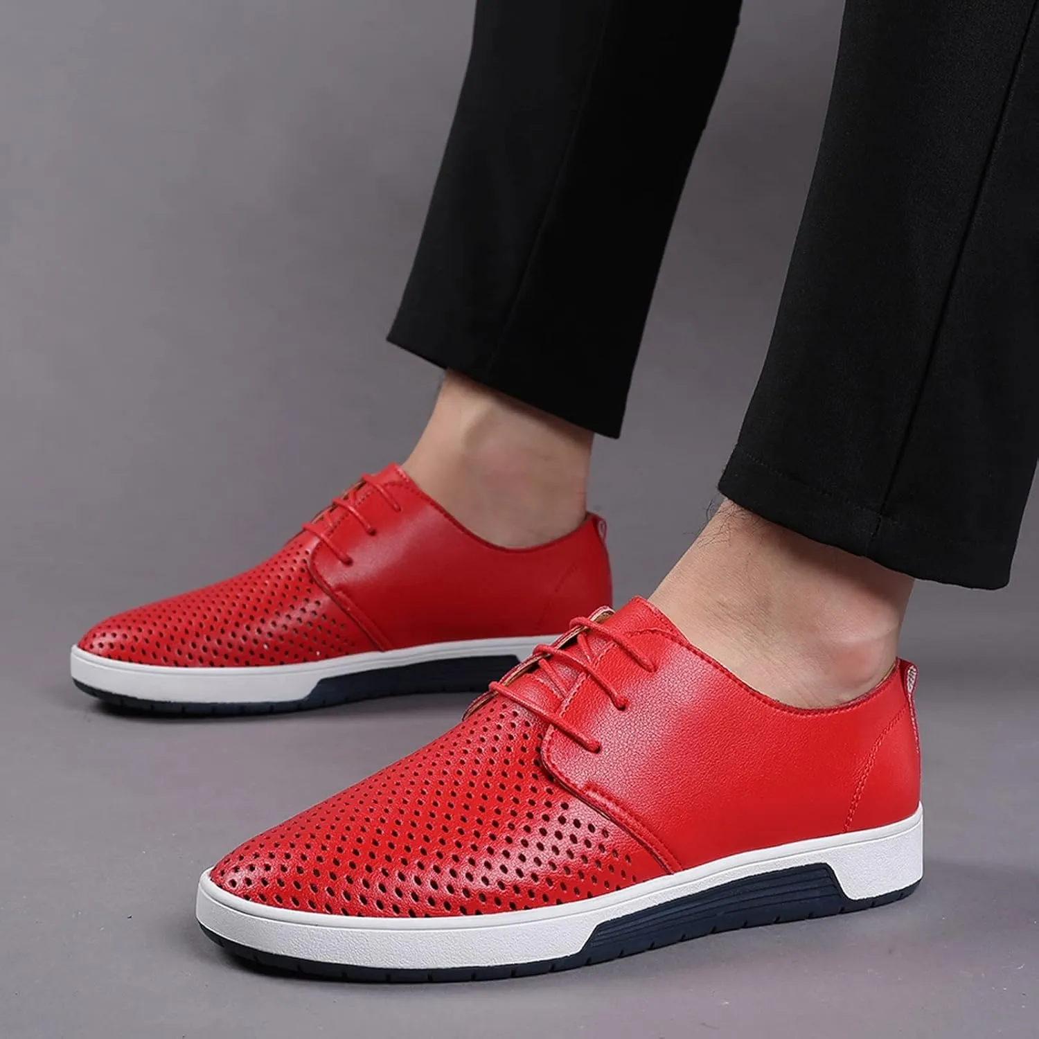Men's Dress Shoes Brown Wide Width Summer Style Men's Breathable Comfortable Business Lace Up Leisure Hollow Solid Leather Shoes Mens Black Dress Boots