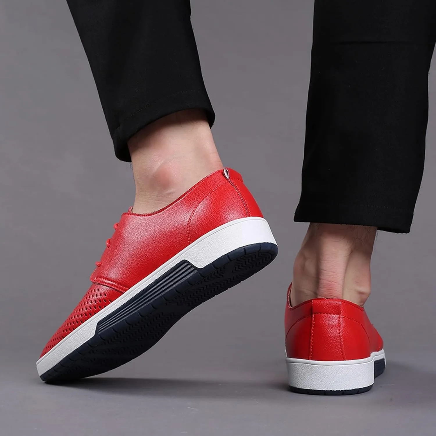 Men's Dress Shoes Brown Wide Width Summer Style Men's Breathable Comfortable Business Lace Up Leisure Hollow Solid Leather Shoes Mens Black Dress Boots