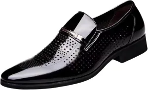 Men's Dress Shoes Loafers Wide Width Classic Style Mens Shoes Fashion Hollow Out Metal Strip Decoration Business Casual Leather Shoes Comfortable Business Casual Shoes Wide Mens