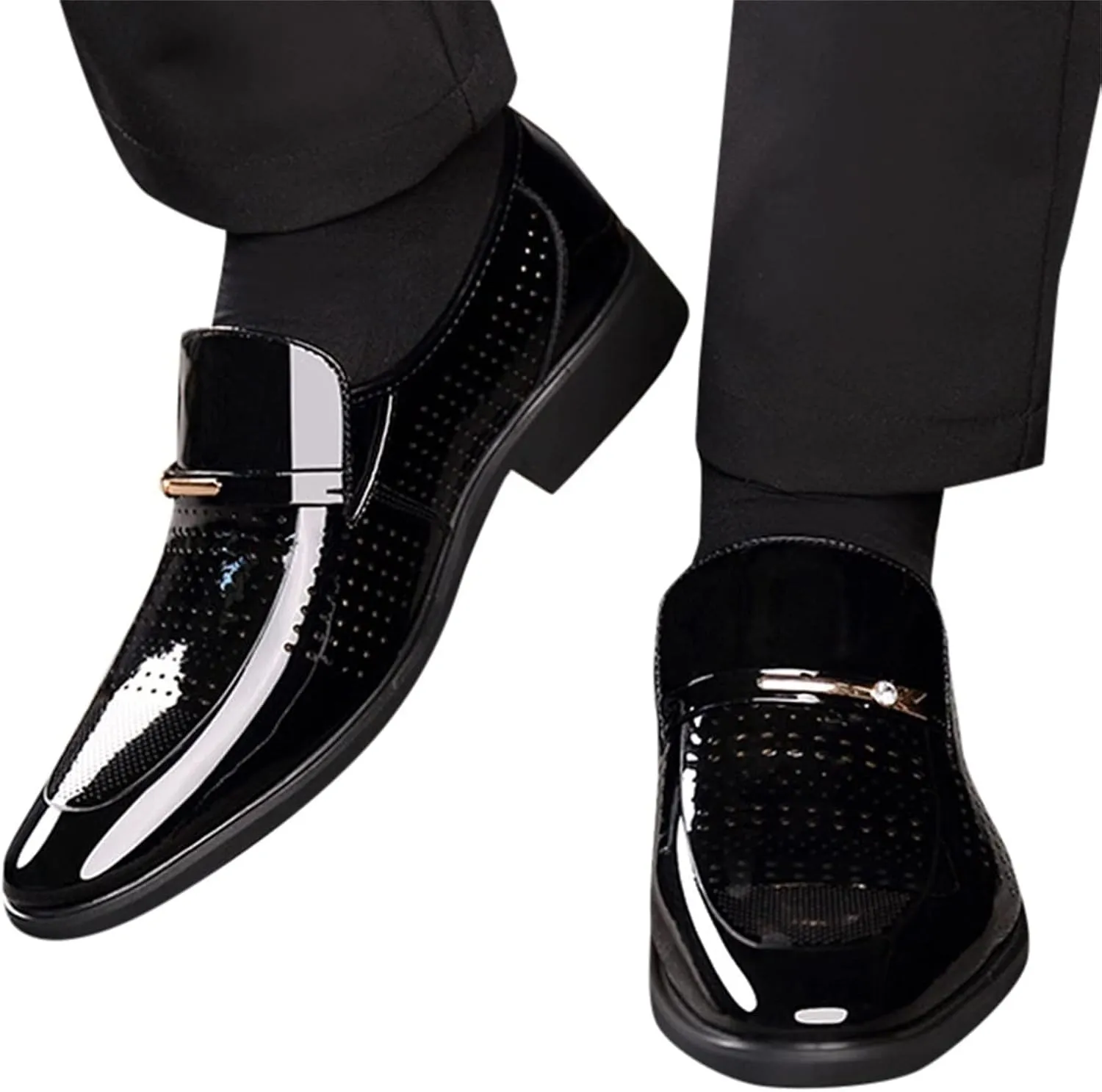 Men's Dress Shoes Loafers Wide Width Classic Style Mens Shoes Fashion Hollow Out Metal Strip Decoration Business Casual Leather Shoes Comfortable Business Casual Shoes Wide Mens