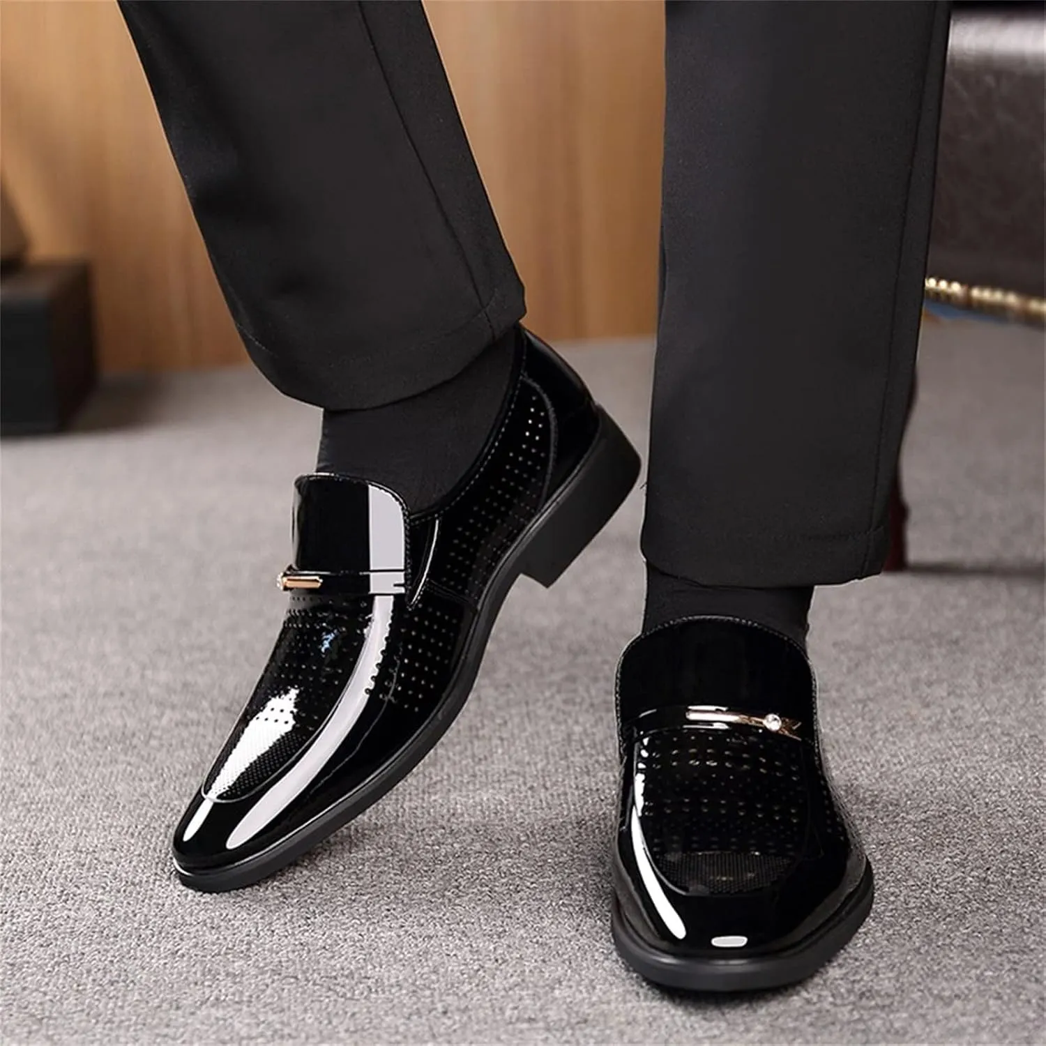 Men's Dress Shoes Loafers Wide Width Classic Style Mens Shoes Fashion Hollow Out Metal Strip Decoration Business Casual Leather Shoes Comfortable Business Casual Shoes Wide Mens