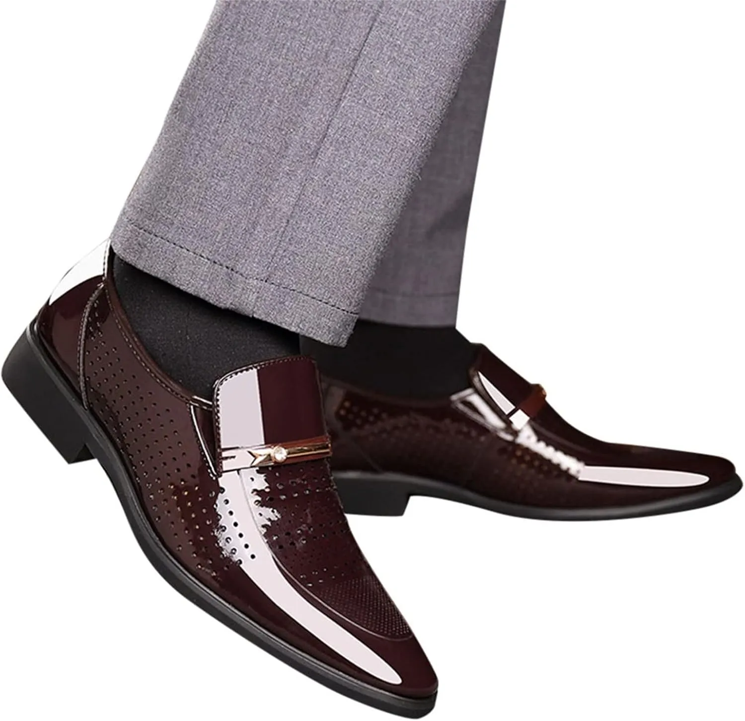 Men's Dress Shoes Loafers Wide Width Classic Style Mens Shoes Fashion Hollow Out Metal Strip Decoration Business Casual Leather Shoes Comfortable Business Casual Shoes Wide Mens