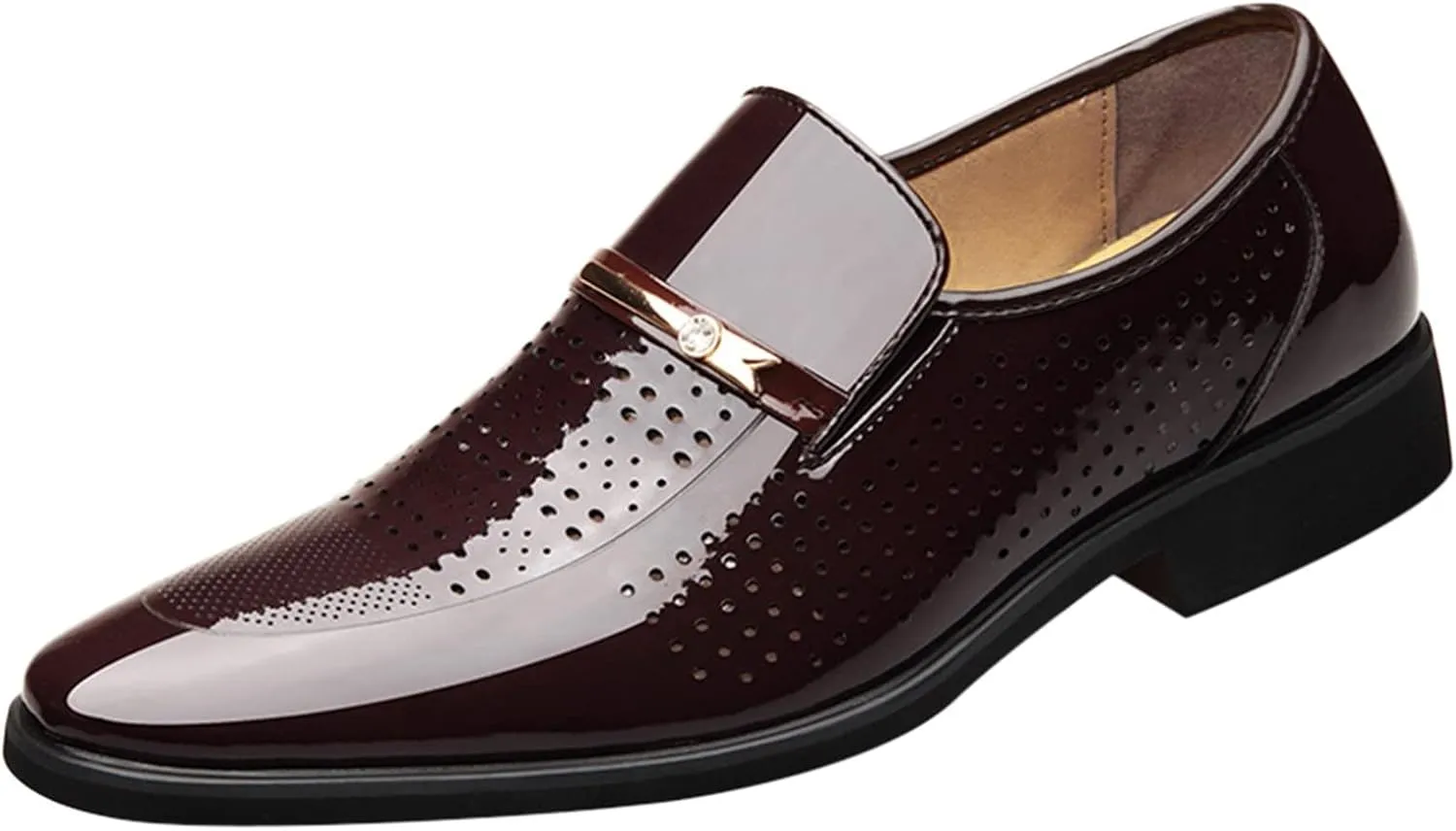 Men's Dress Shoes Loafers Wide Width Classic Style Mens Shoes Fashion Hollow Out Metal Strip Decoration Business Casual Leather Shoes Comfortable Business Casual Shoes Wide Mens