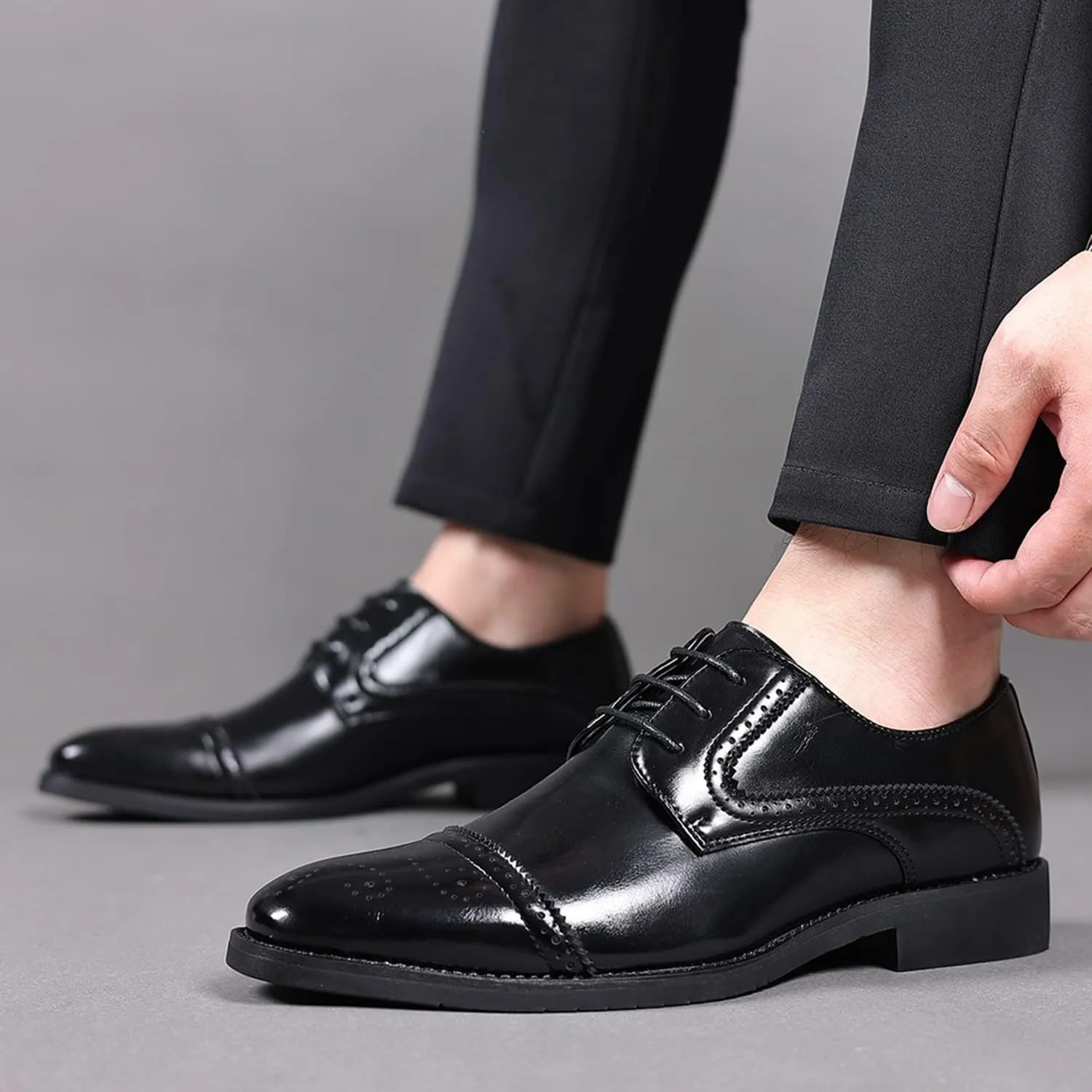 Men's Formal Shoes Lace Up Oxfords Non-Slip Brogues Derbys Comfortable Business Wedding Shoes