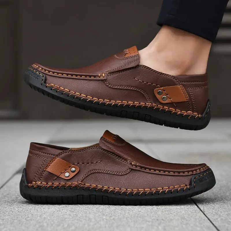 Men's Handmade Genuine Leather Slip-On Loafers,Mens Casual Comfortable Breathable Driving Loafer Leather Casual Shoes
