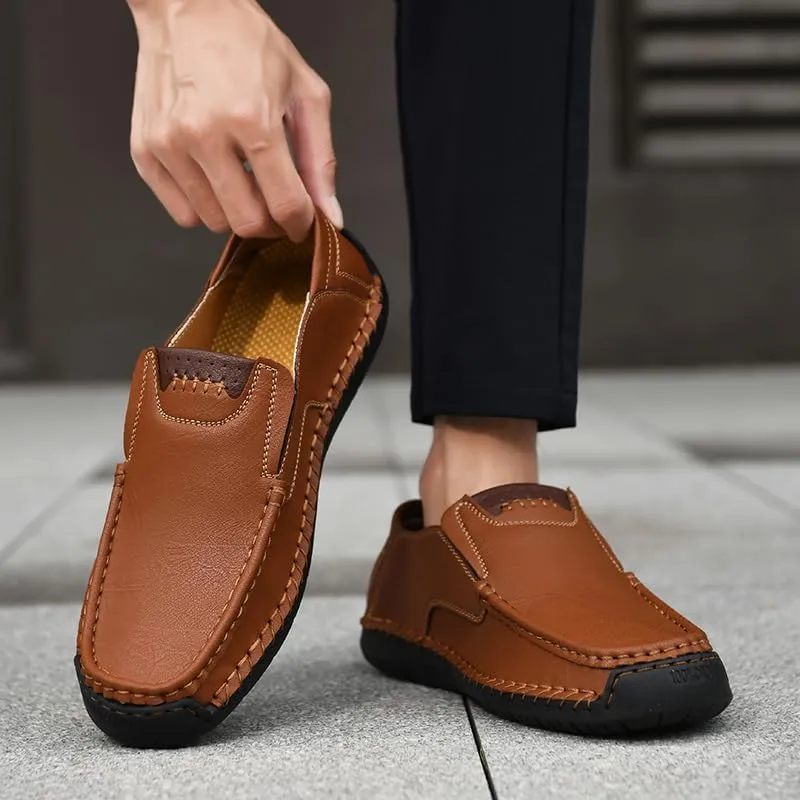 Men's Handmade Genuine Leather Slip-On Loafers,Mens Casual Comfortable Breathable Driving Loafer Leather Casual Shoes