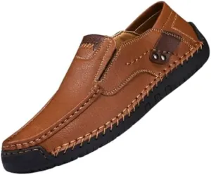 Men's Handmade Genuine Leather Slip-On Loafers,Mens Casual Comfortable Breathable Driving Loafer Leather Casual Shoes