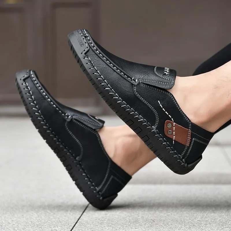 Men's Handmade Genuine Leather Slip-On Loafers,Mens Casual Comfortable Breathable Driving Loafer Leather Casual Shoes