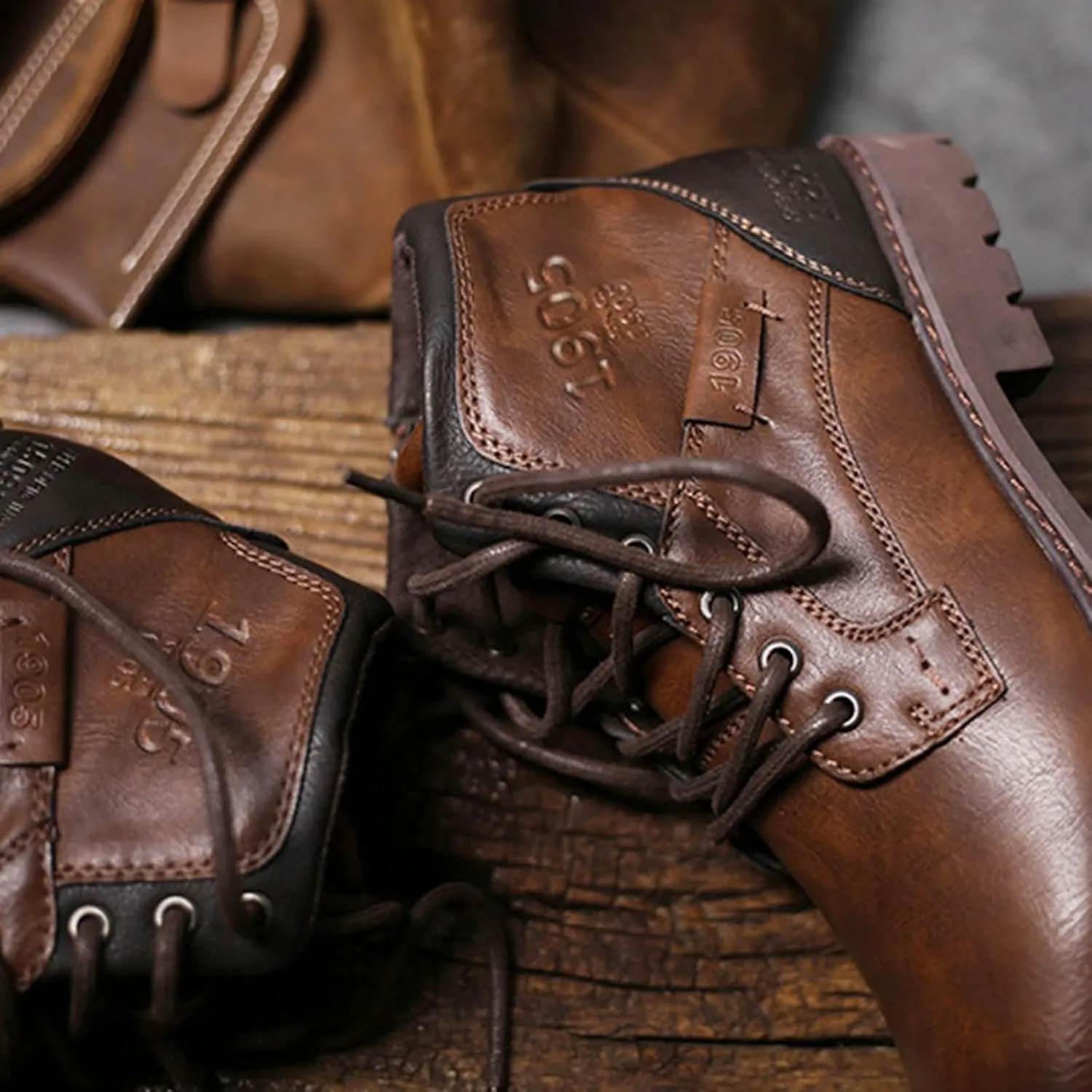 Mens High Top Leather Shoes Non Slip Waterproof Dress Boots Supple Business Formal Boots Lace Up Leather Sneakers Durable Casual Boot for Men with Non Slip Comfort Sole