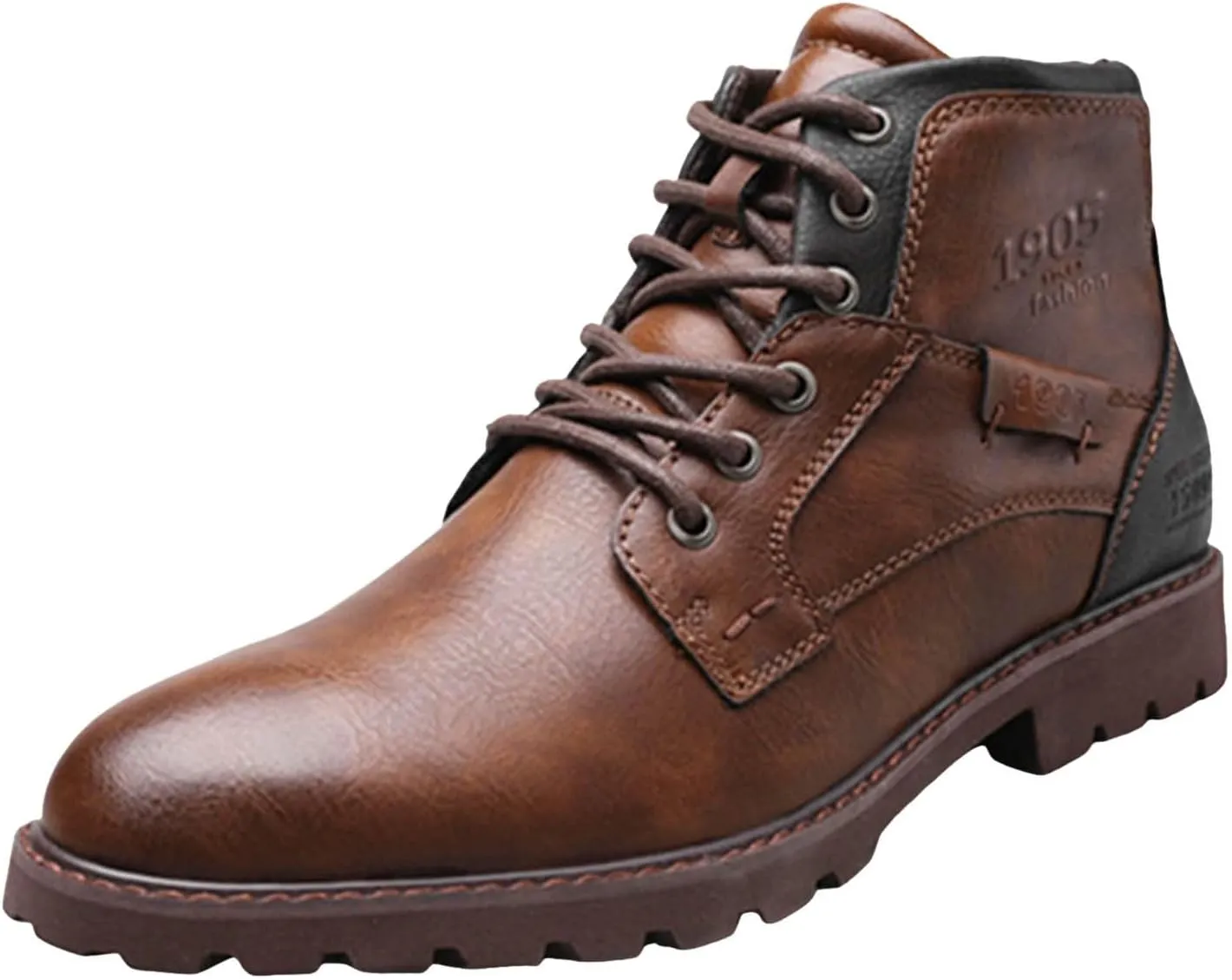 Mens High Top Leather Shoes Non Slip Waterproof Dress Boots Supple Business Formal Boots Lace Up Leather Sneakers Durable Casual Boot for Men with Non Slip Comfort Sole