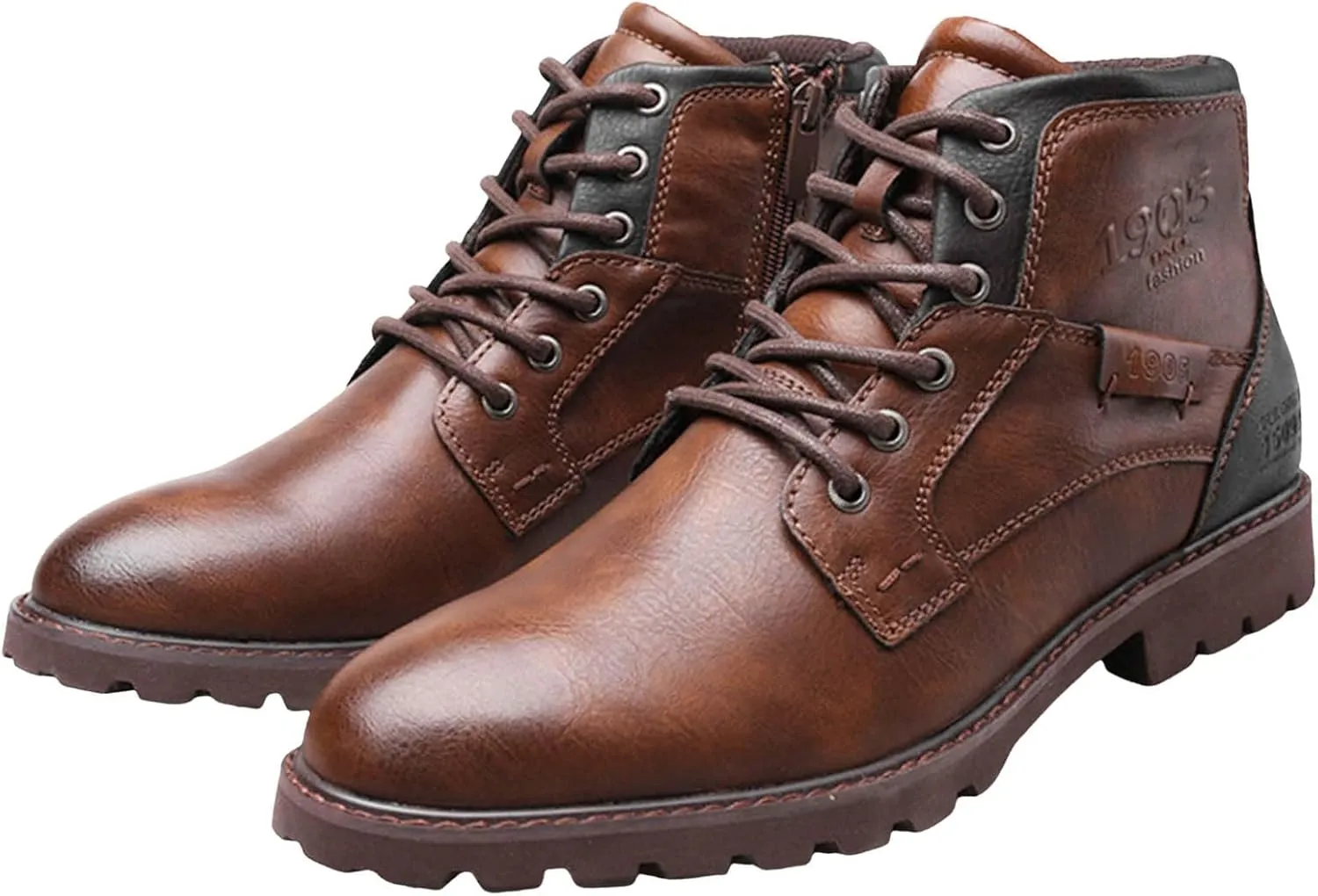 Mens High Top Leather Shoes Non Slip Waterproof Dress Boots Supple Business Formal Boots Lace Up Leather Sneakers Durable Casual Boot for Men with Non Slip Comfort Sole