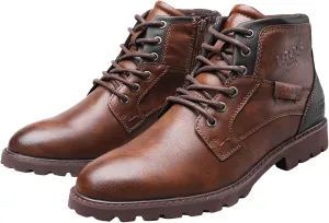 Mens High Top Leather Shoes Non Slip Waterproof Dress Boots Supple Business Formal Boots Lace Up Leather Sneakers Durable Casual Boot for Men with Non Slip Comfort Sole