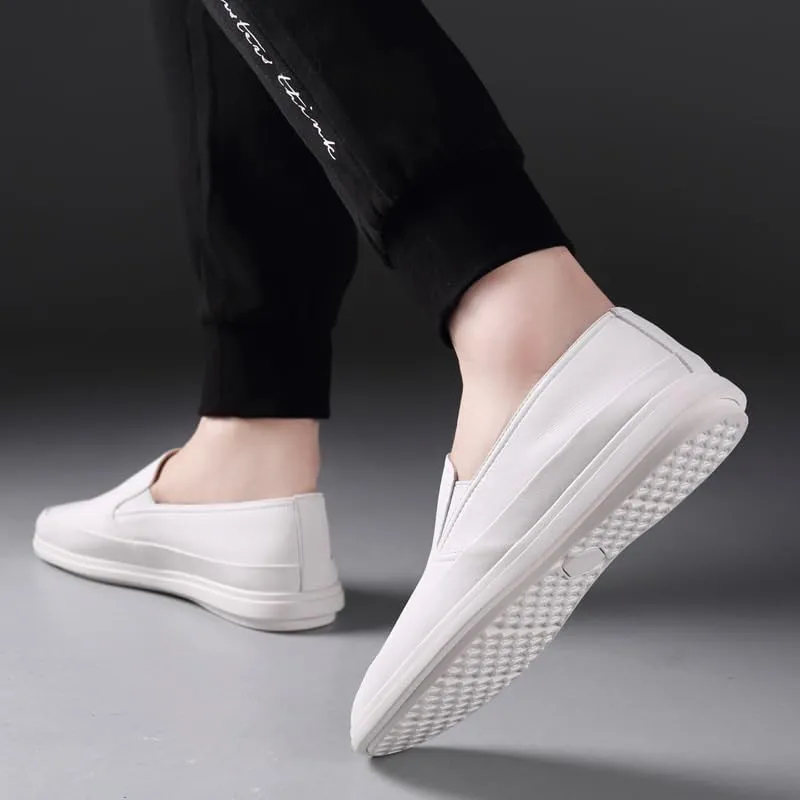 Men's Leather Low Heel Loafers Fashion Handmade Lightweight Round Toe Slip On Business Dress Oxford Shoes Leisure Driving Office Loafer