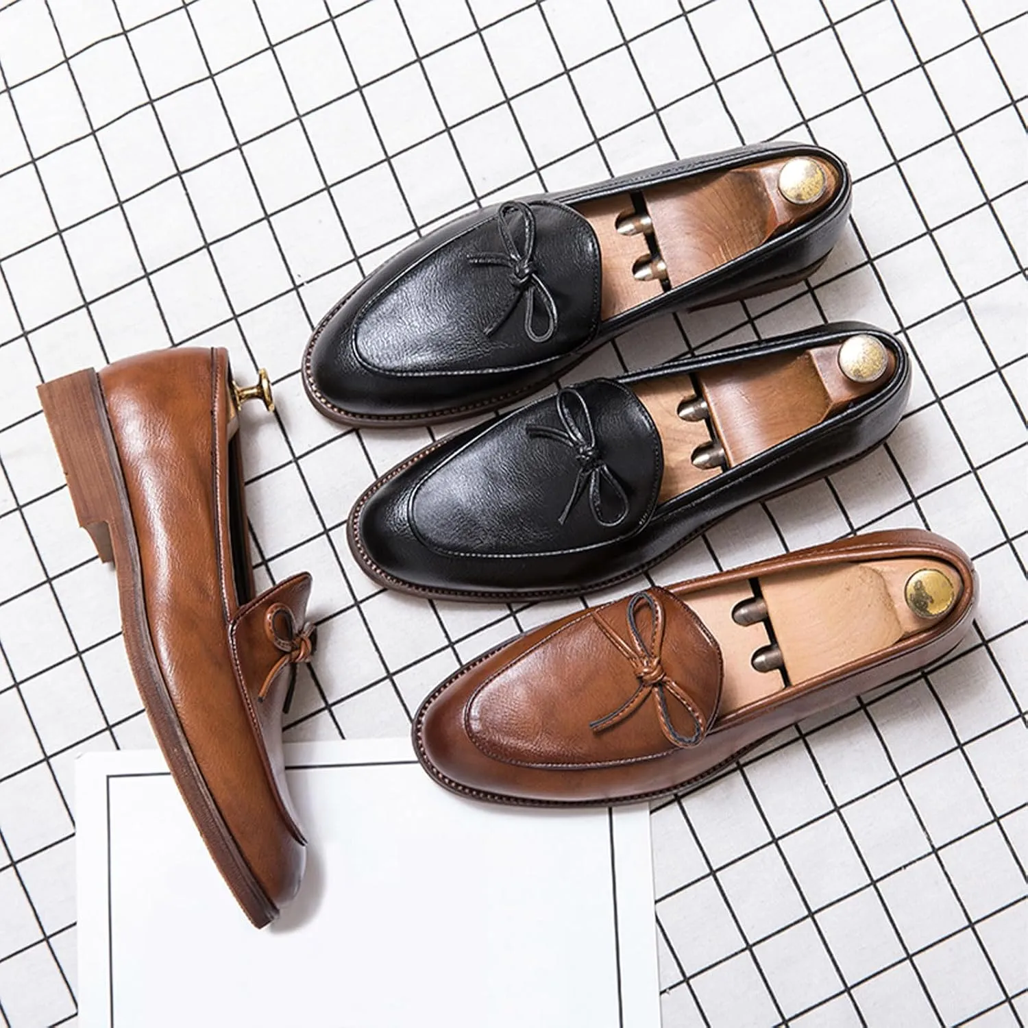 Men's Leather Slip-on Dress Penny Loafers Casual Non-Slip Business Formal Shoes Party Wedding Prom Leather Shoes