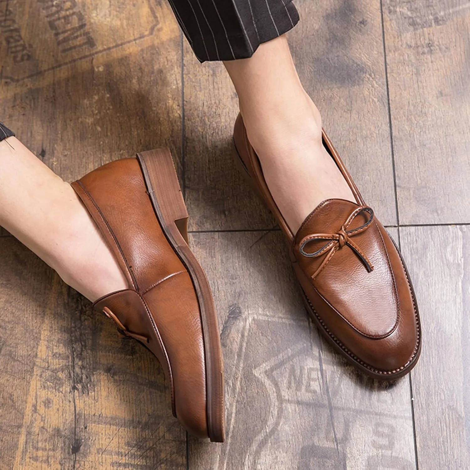 Men's Leather Slip-on Dress Penny Loafers Casual Non-Slip Business Formal Shoes Party Wedding Prom Leather Shoes