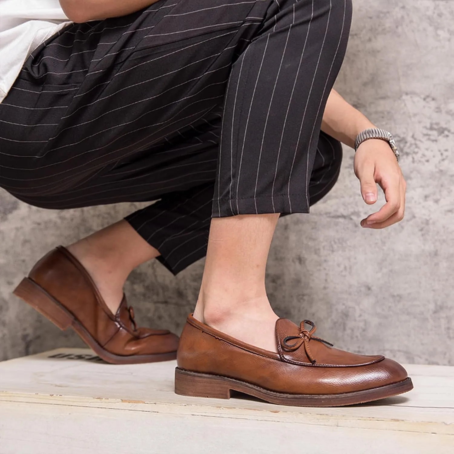 Men's Leather Slip-on Dress Penny Loafers Casual Non-Slip Business Formal Shoes Party Wedding Prom Leather Shoes