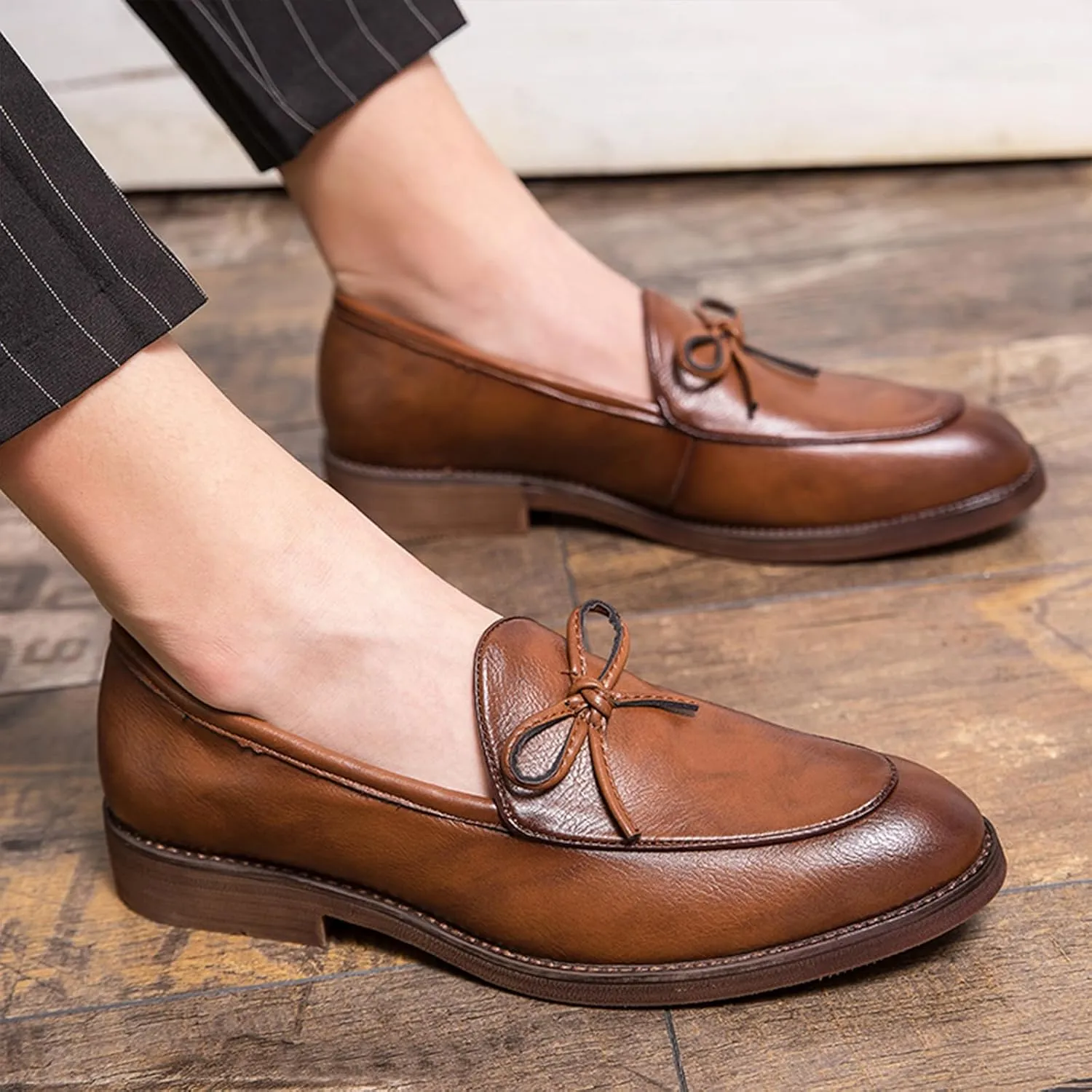 Men's Leather Slip-on Dress Penny Loafers Casual Non-Slip Business Formal Shoes Party Wedding Prom Leather Shoes