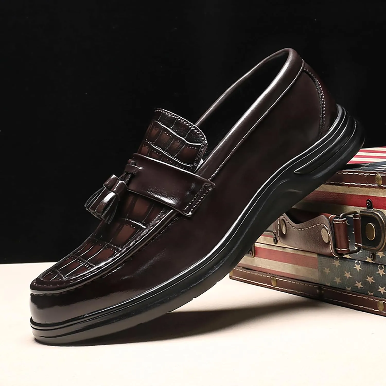 Men's Loafers Casual PU Leather Slip-On Oxfords Driving Shoes Dress Soft Comfortable & Light-Weight Black Brown