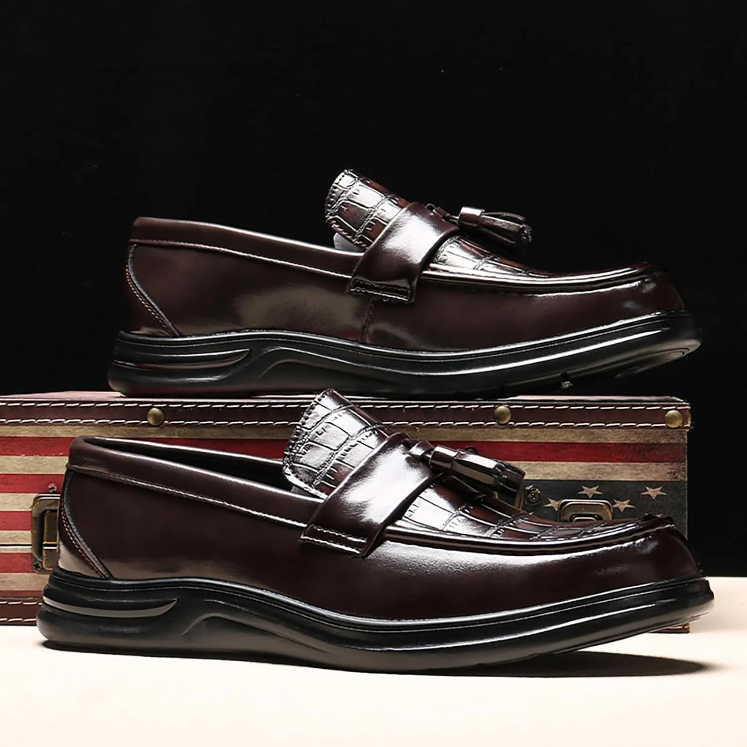 Men's Loafers Casual PU Leather Slip-On Oxfords Driving Shoes Dress Soft Comfortable & Light-Weight Black Brown