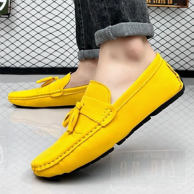 Men's Nubuck Leather Loafers with Tassel - Lightweight Anti-Slip Driving Loafers, Slip-On Style for Casual, Wedding & Work