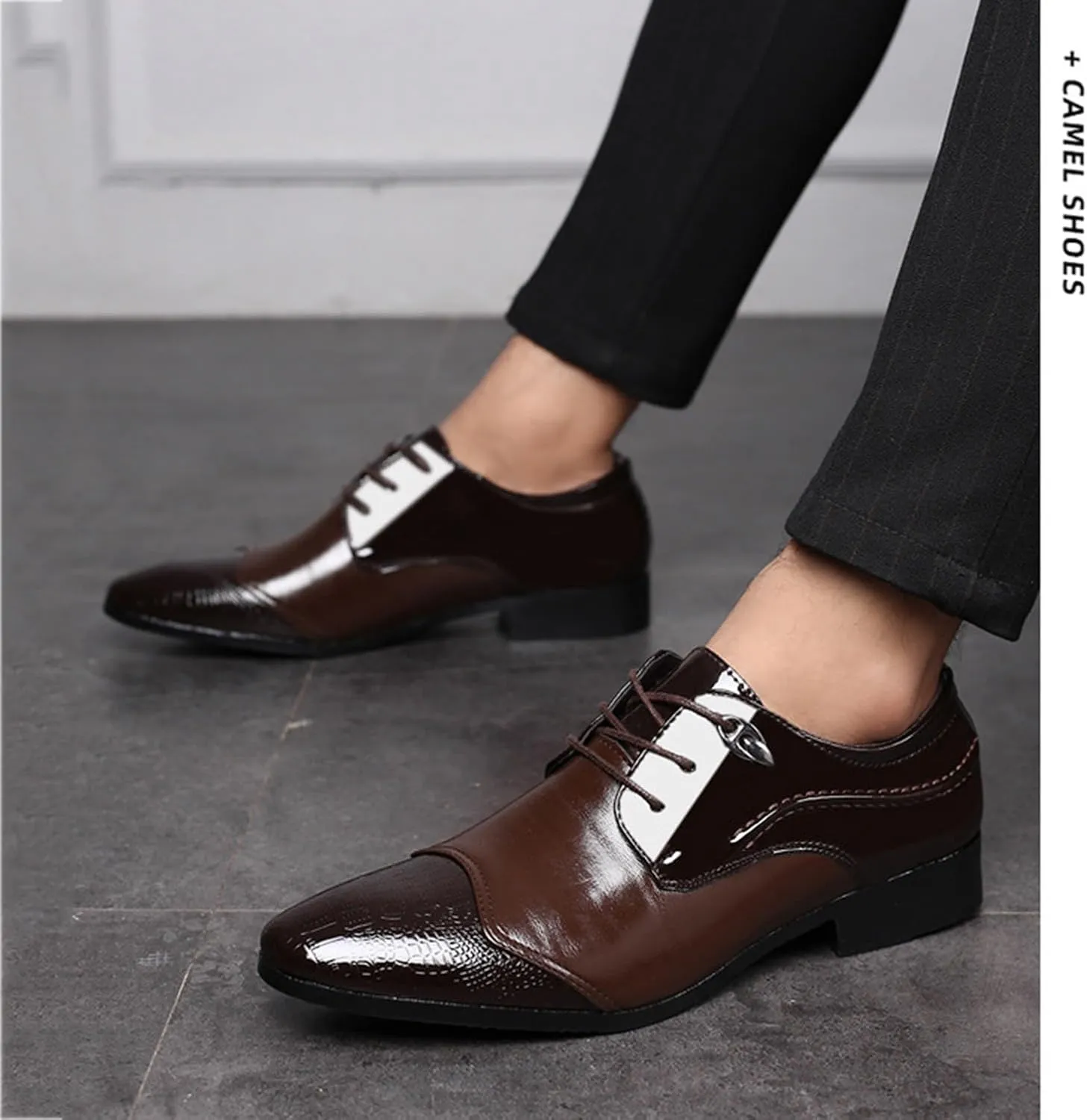 Men's Oxford Formal Dress Shoes Business Derbys Comfortable Low Heel Classic Lace Up Shoes