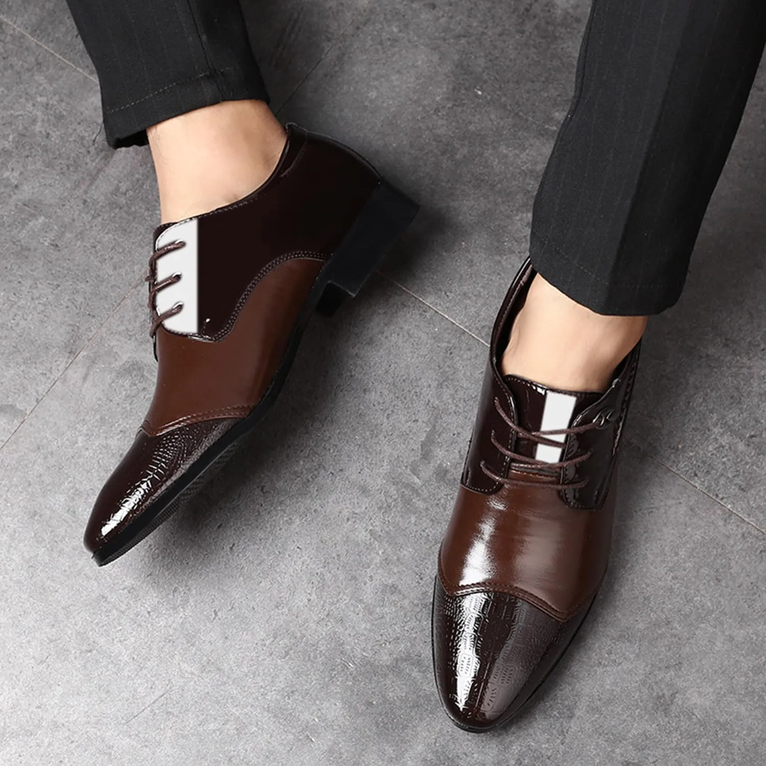 Men's Oxford Formal Dress Shoes Business Derbys Comfortable Low Heel Classic Lace Up Shoes
