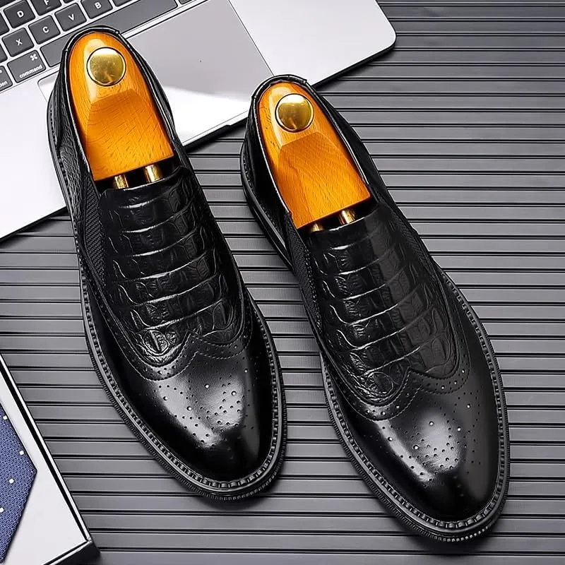 Mens Prom Loafers Shoes Faux Leather Office Solid Color Round Toe Slip-on