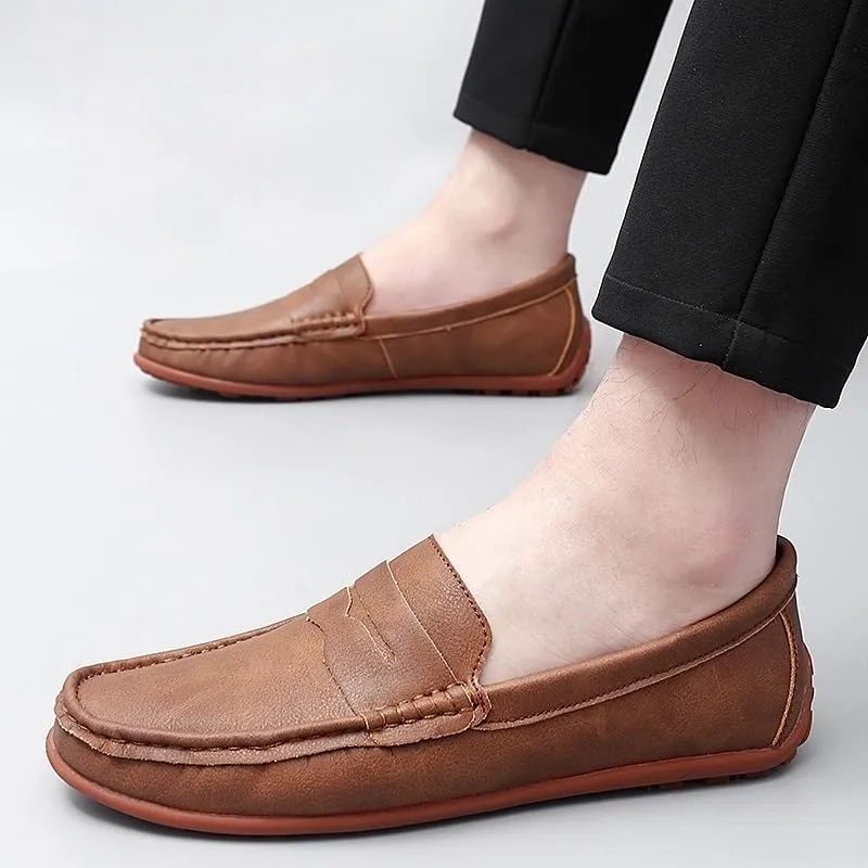 Mens Shoes Pu Leather Uniform Round Toe Block Heel Working Slip-on