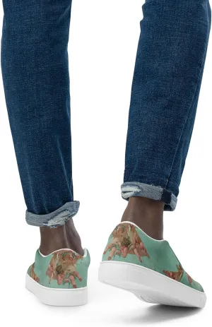 Men's Slip-On Casual Shoes | Cherub Print | Fashion Canvas Sneakers for Daily Styling | Loafers for Men, Turquoise, US Men’s 10
