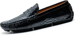 Men's Slip-On Flats Driving Loafers with Snake Print Outdoor Leather Shoes