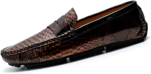 Men's Slip-On Flats Driving Loafers with Snake Print Outdoor Leather Shoes