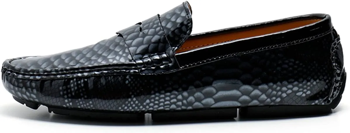 Men's Slip-On Flats Driving Loafers with Snake Print Outdoor Leather Shoes