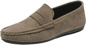 Men's Suede Leather Loafers –Lightweight Comfortable Flat Heel Slip-Ons with Lace-Up Driving Style, Anti-Slip Casual Shoes
