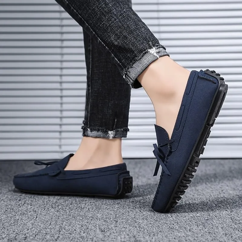 Men's Suede Loafers -Vegan Leather Lace-Up Moccasins, Flexible Lightweight Comfortable Driving Shoes for Fashion Prom Slip-On Wear