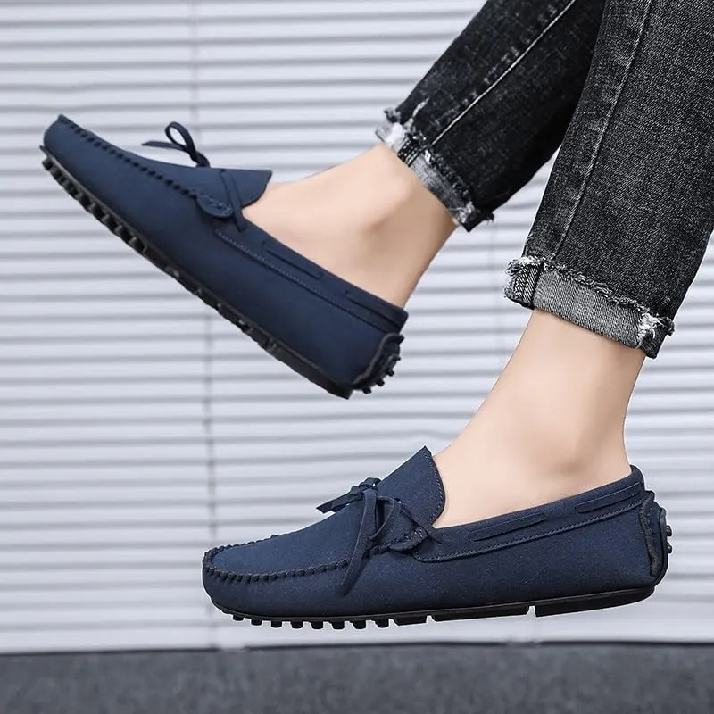 Men's Suede Loafers -Vegan Leather Lace-Up Moccasins, Flexible Lightweight Comfortable Driving Shoes for Fashion Prom Slip-On Wear
