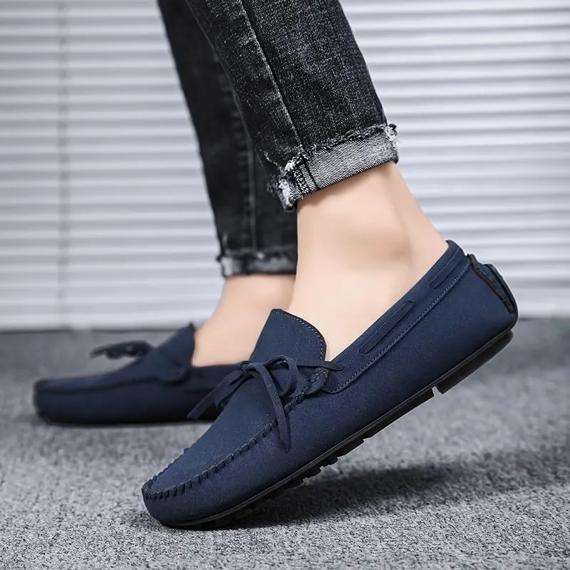 Men's Suede Loafers -Vegan Leather Lace-Up Moccasins, Flexible Lightweight Comfortable Driving Shoes for Fashion Prom Slip-On Wear
