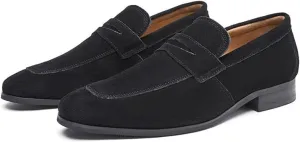 Men's Suede Penny Chunky Heel Loafers Shoes Comfort Slip-Ons Classic Formal Dress Shoes for Business Driving