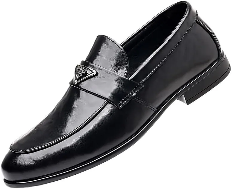 Men's Trendy Solid Slip On Loafer Shoes Luxury Round Toe Slip-On Lug Sole Office Business Dress Shoes Wide Width Comfortable-