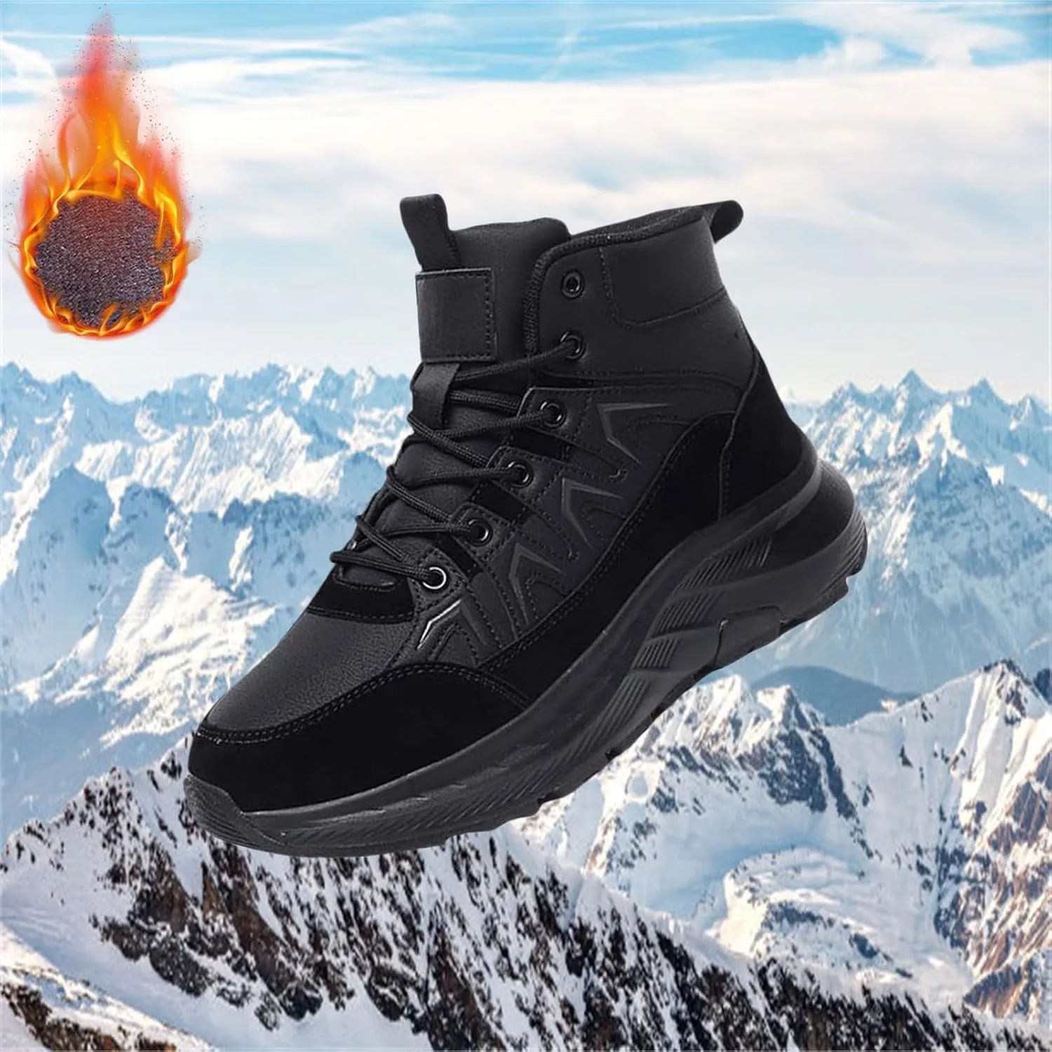 Mens Winter Snow Boots Warm Plush Lined Hiking Boots Anti-Slip Walking Ankle Boots Leather Outdoor Boot