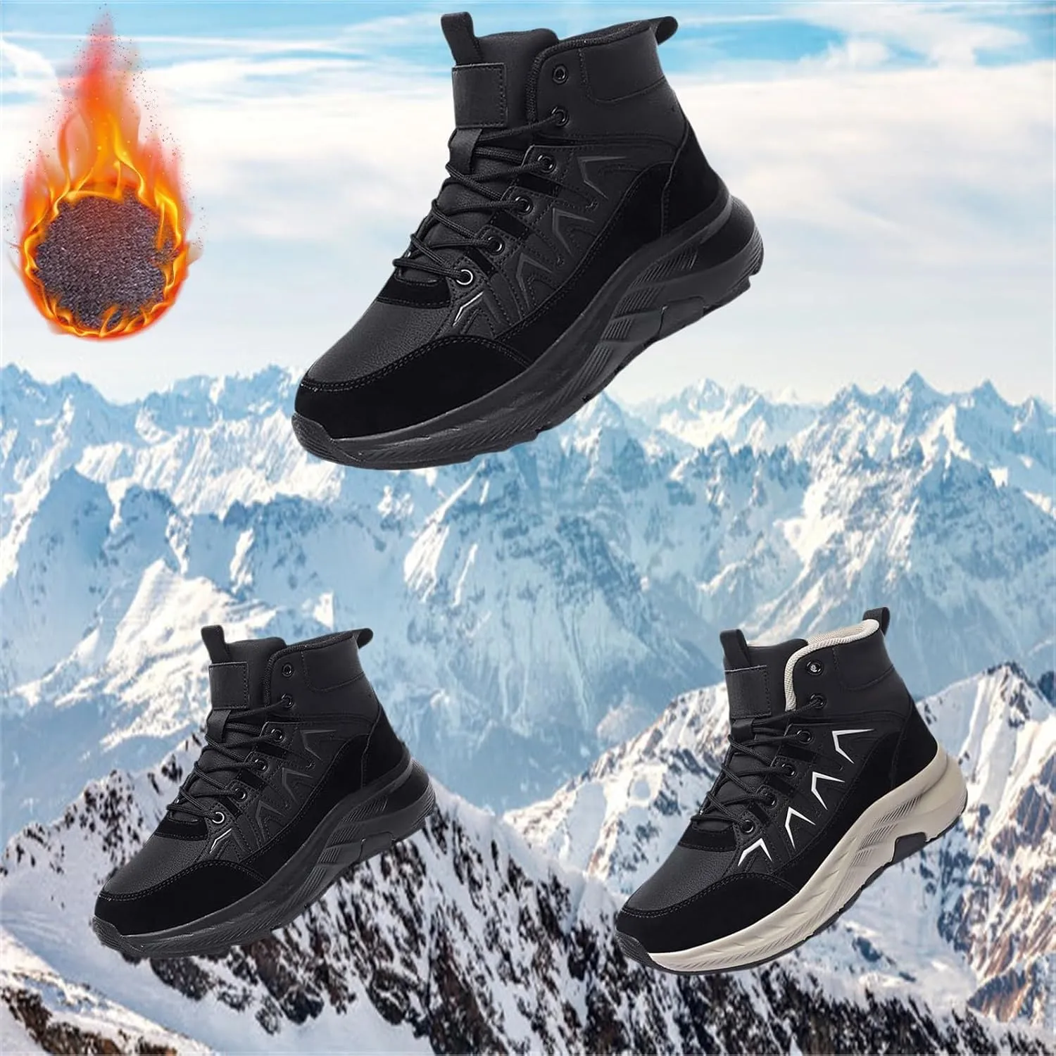 Mens Winter Snow Boots Warm Plush Lined Hiking Boots Anti-Slip Walking Ankle Boots Leather Outdoor Boot