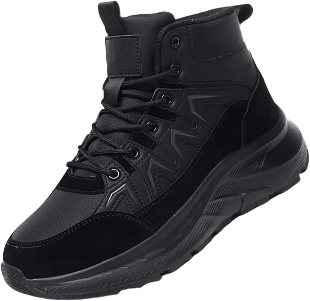 Mens Winter Snow Boots Warm Plush Lined Hiking Boots Anti-Slip Walking Ankle Boots Leather Outdoor Boot