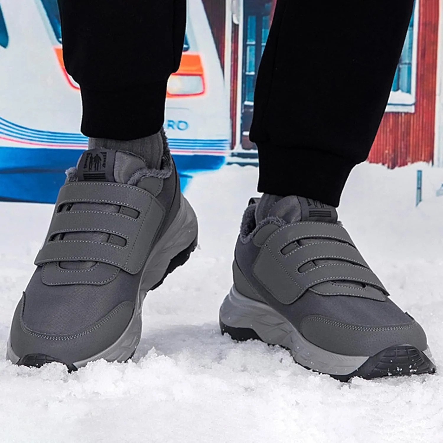 Mens Work Boots Waterproof Hiking Sneakers Warm Fur Lined Safety Toe Shoes for Women Food Service Waterproof Outdoor Shoes Lightweight Anti Slip Hike Grounded Footwear