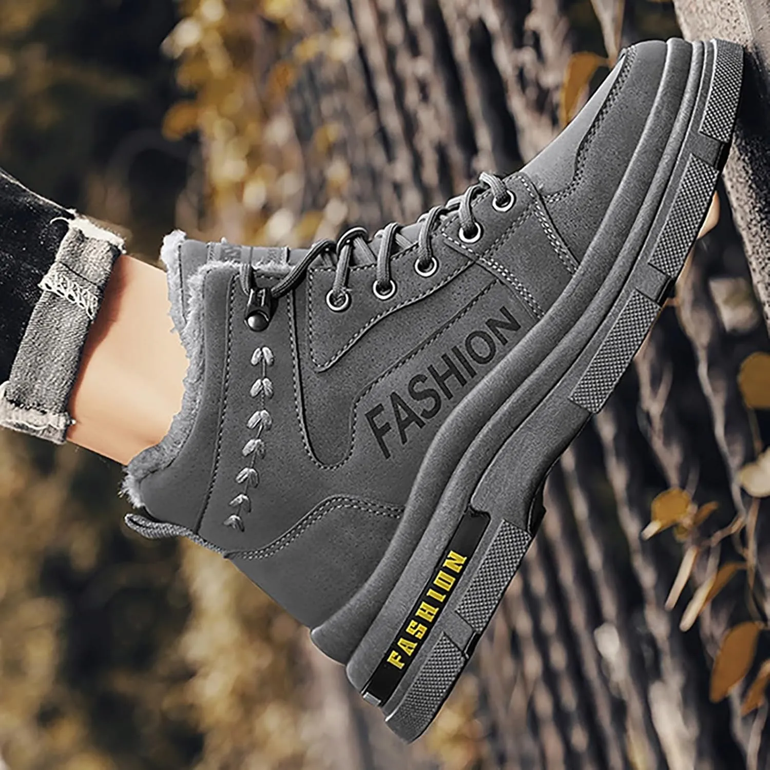 Mens Work Boots Wide Width Hiking Sneakers Zip Up Fur Lined Womens Workout Shoes with Zipper Waterproof Platform Botas Slip Resistant Hike Grounded Footwear