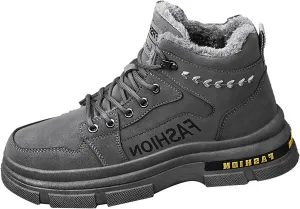 Mens Work Boots Wide Width Hiking Sneakers Zip Up Fur Lined Womens Workout Shoes with Zipper Waterproof Platform Botas Slip Resistant Hike Grounded Footwear