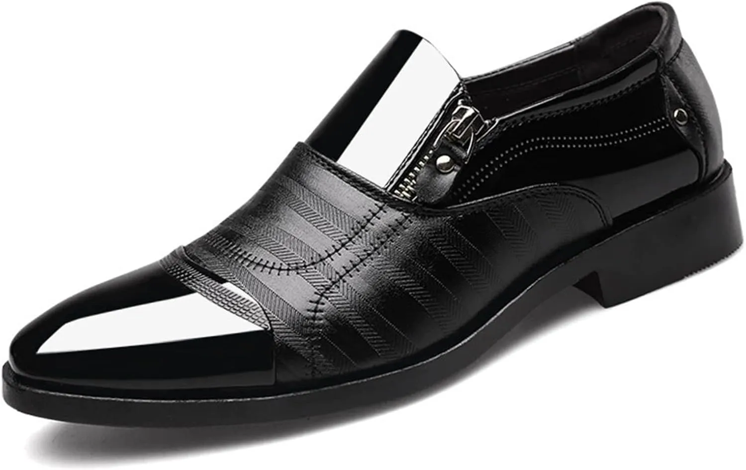 Men's Zipper Dress Shoes Patent Leather Loafers Classic Moccasins Oxford Formal Business Tuxedo Shoes