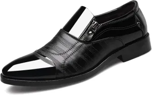 Men's Zipper Dress Shoes Patent Leather Loafers Classic Moccasins Oxford Formal Business Tuxedo Shoes
