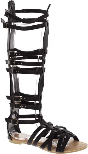 Monica-1 Knee High Gladiator Sandals Marcelino Black Brown Knee