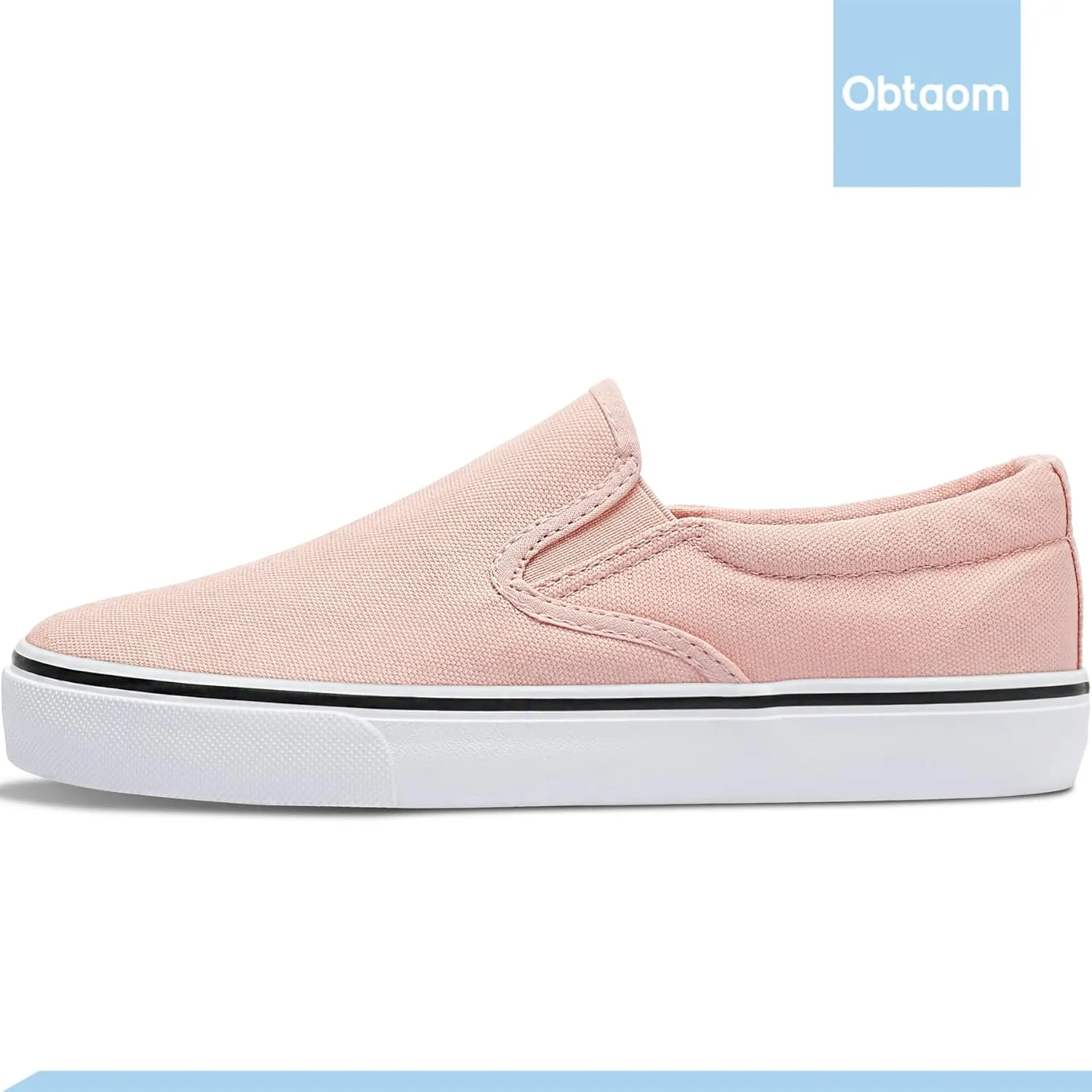 Obtaom Women's White Sneakers Black Slip on Shoes for Women Low Top Canvas Loafers